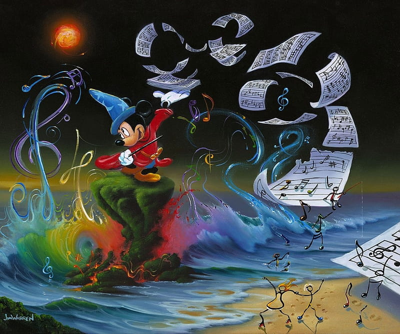 Mickey the Composer, Fantasia, Mickey Mouse, Painting, Disney, HD wallpaper