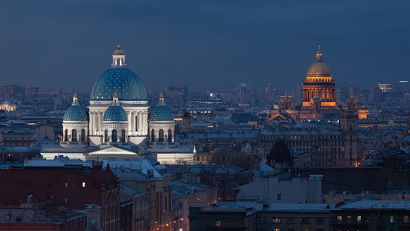 Building Night Russia Saint Isaac's Cathedral Saint Petersburg Trinity Cathedral Travel, HD wallpaper