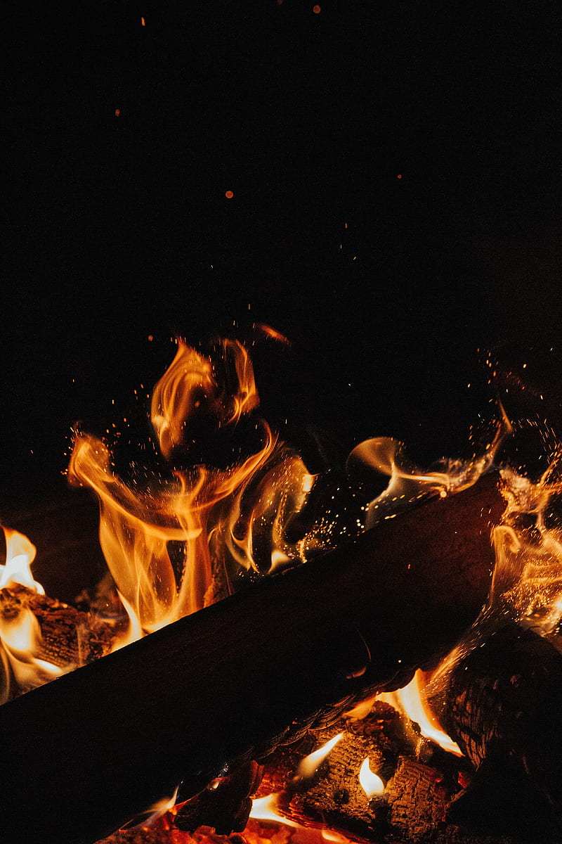 fire, flame, bonfire, sparks, firewood, HD phone wallpaper