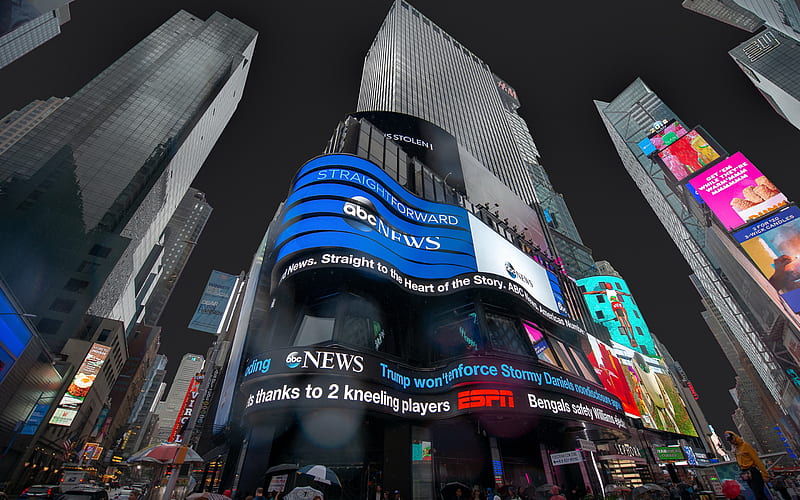 Times Square, New York City, Manhattan, Broadway, skyscrapers, evening, New York, USA, HD wallpaper