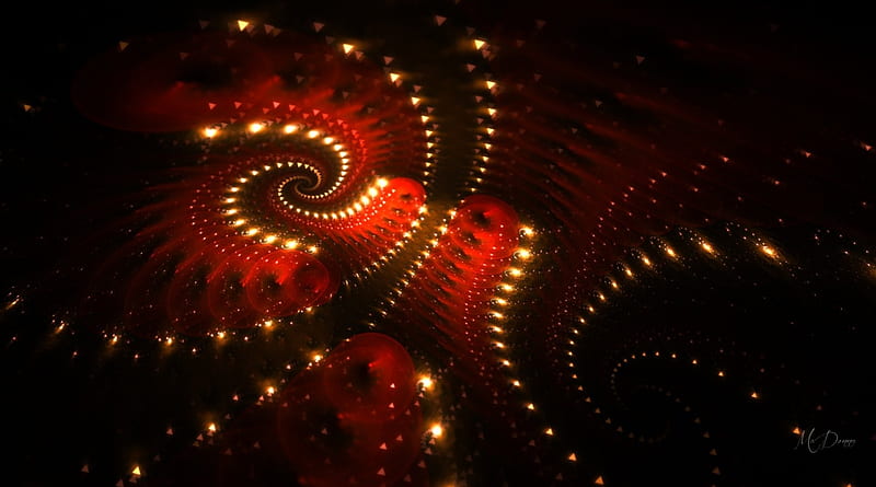 Swirly Fractal, red, gold, swirl, fractal, shine, abstract, HD wallpaper