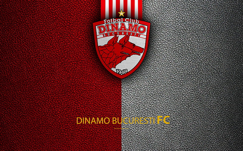 FC Dinamo Bucuresti, logo, leather texture Romanian football club, Liga I, First League, Bucharest, Romania, football, HD wallpaper