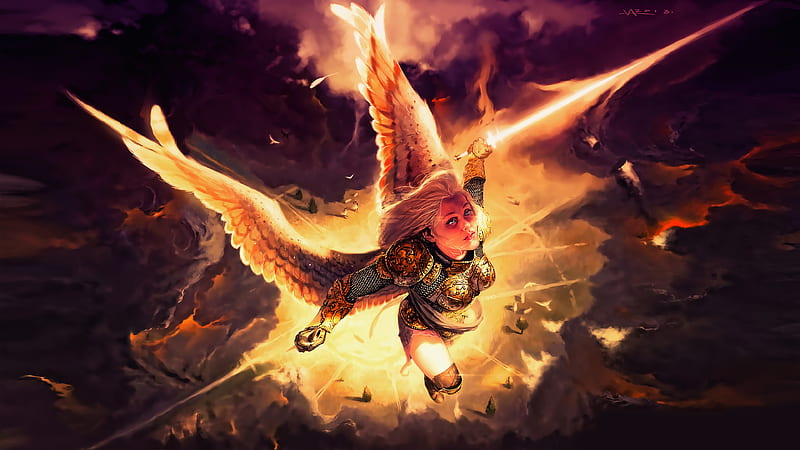 Gold Angel Fantasy Girl With Wings , fantasy-girls, angel, wings, artist, artwork, digital-art, HD wallpaper