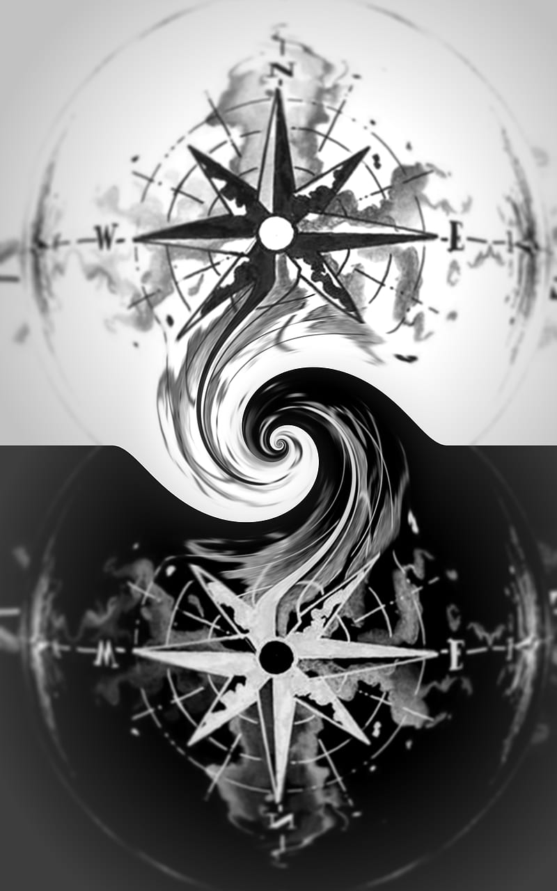 Compass Yin Yang, monochrome graphy, symbol, yin yang, HD phone wallpaper |  Peakpx