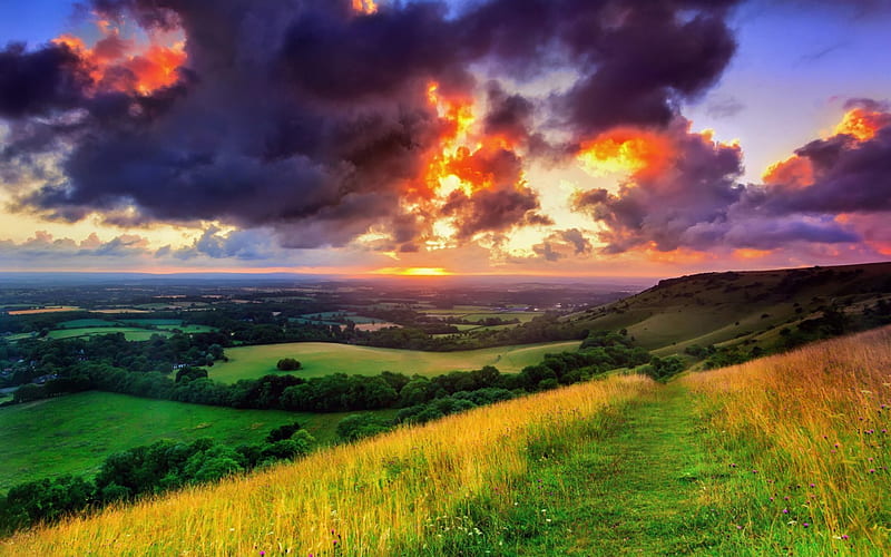 England, West Sussex Sunset, Scenery, Landscapes, Nature, Sunsets, HD wallpaper