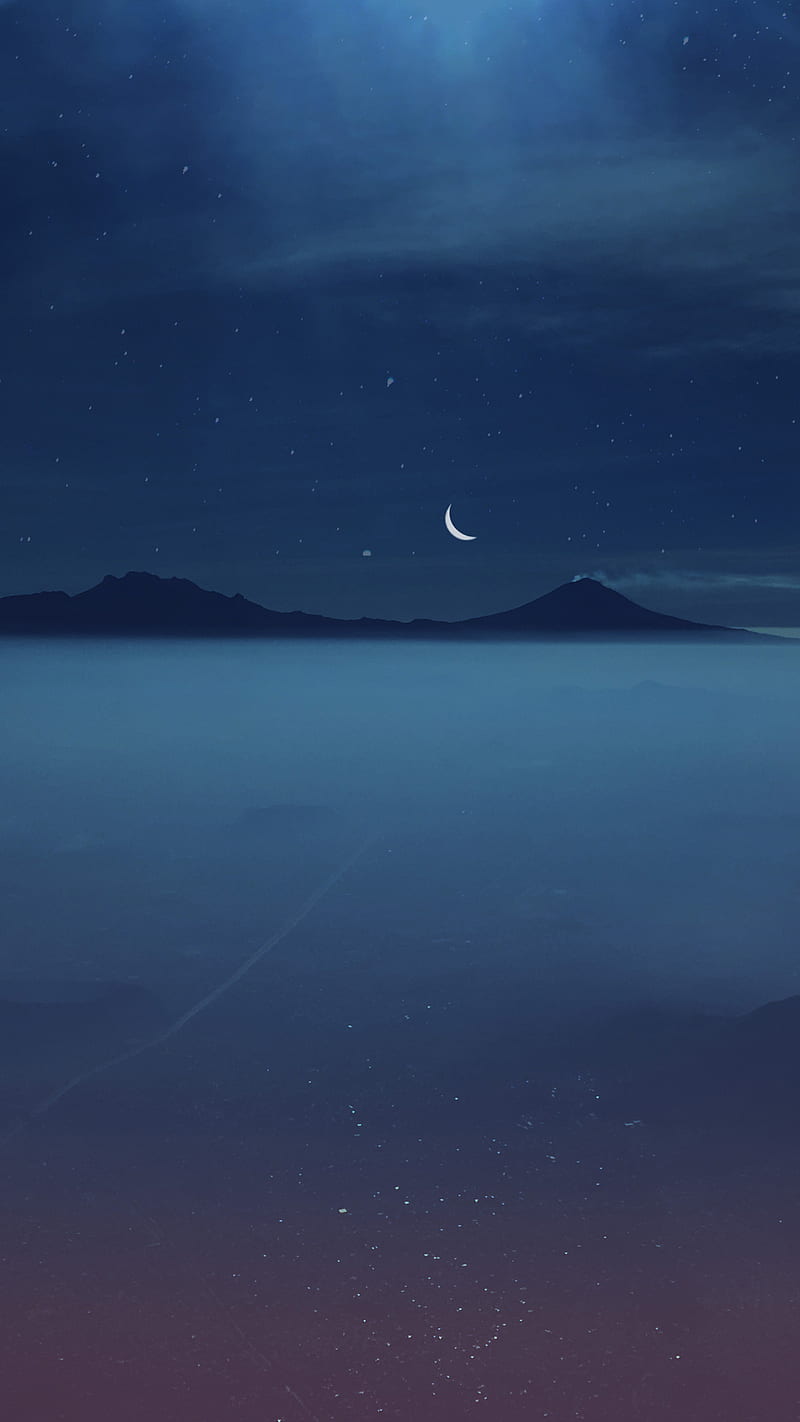 Volcanoes III, aerial view, airplane view, clouds, cosmic art, crescent moon, earth, fog, landscape, landscape graphy, minimal, minimalism, moon, moon art, mountains, nature, night, planet, popocateptl, shoot_thismoment, sky, space, space art, sunset, volcano, world, HD phone wallpaper