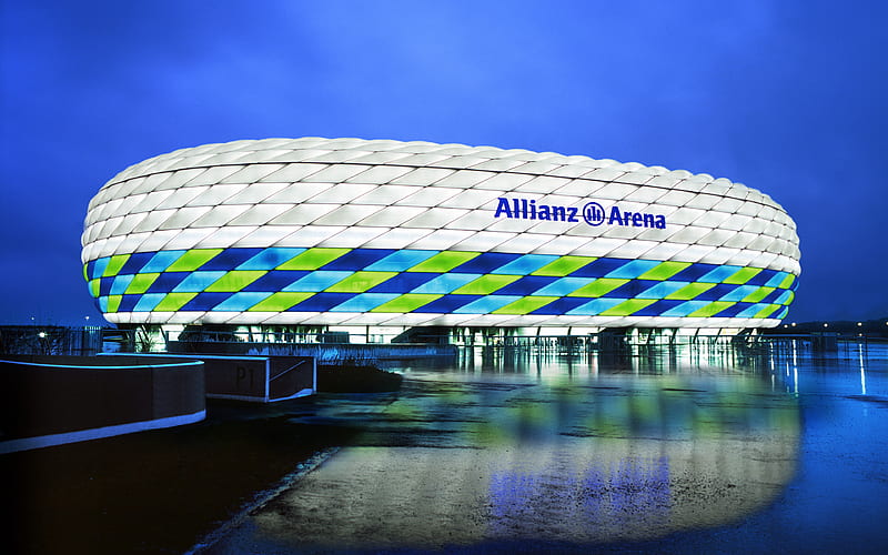 Allianz Arena football stadium, Munich, Germany, sports facilities, evening, stadium, HD wallpaper