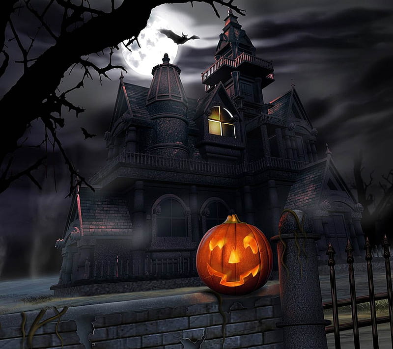 Halloween, cool, house, scary, HD wallpaper
