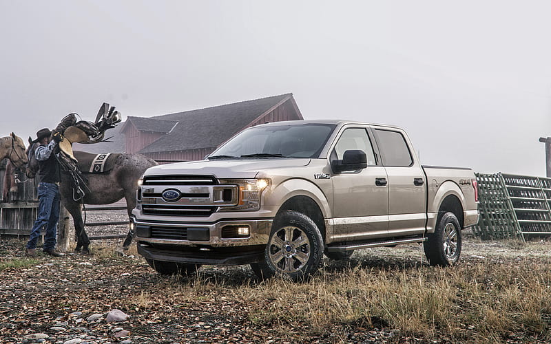 Ford F-150, 2018, American SUV, new beige F-150, stable, Ford, HD wallpaper