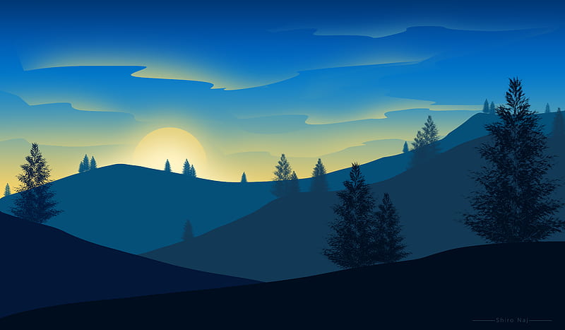 Dawn, sun, vector, hills, HD wallpaper | Peakpx
