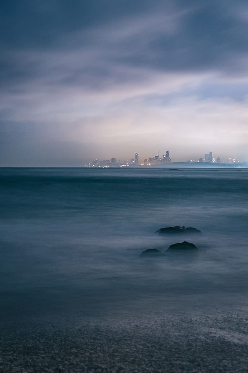 fog, city, horizon, gloomy, HD phone wallpaper
