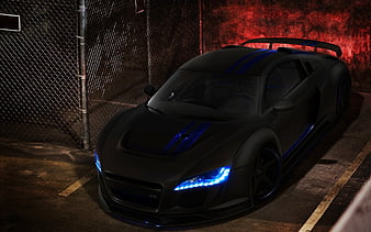 Audi R8, supercars, angel lghts, matte black r8, Audi, HD wallpaper