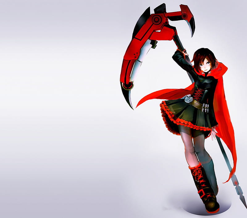 Ruby Rose, red, pretty, dress, beautiful, sweet, nice, anime, hot, beauty, anime girl, weapon, black hair, female, lovely, ruby, black, rwby, sexy, plain, short hair, cute, warrior, girl, simple, sinister, serious, HD wallpaper
