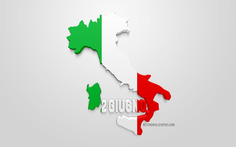 Festa della Repubblica, 2 giugno, Republic Day, June 2, Italian national holiday, greeting card, Italy, 3d flag of Italy, map silhouette of Italy, HD wallpaper