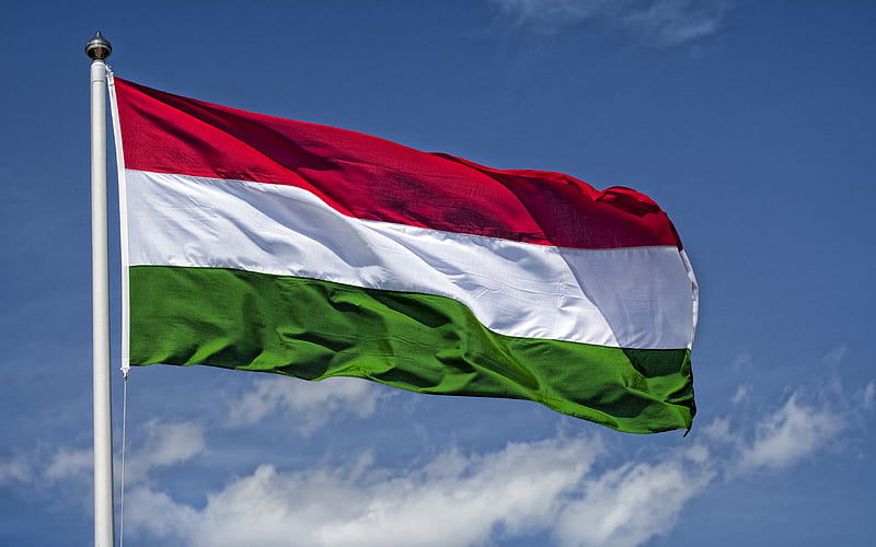 Flag of Hungary on a flagpole, blue sky, Hungary, national symbol, Hungary flag, flag of Hungary, HD wallpaper