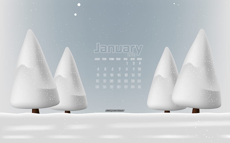 2021 January calendar winter landscape, winter, snow, 2021 calendars, January, 2021 New Year, January 2021 Calendar, HD wallpaper