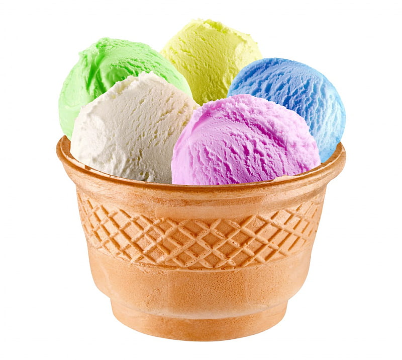 Ice Cream, colorful, ball, wafer cone, ice, cream, dessert, sweet, HD wallpaper