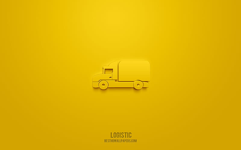 Logistic 3d icon, yellow background, 3d symbols, Logistic, Transport icons, 3d icons, Logistic sign, Shipping 3d icons, HD wallpaper