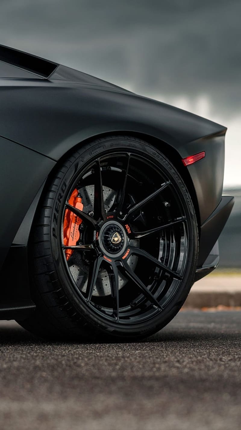 Black Lamborghini Aventador Back Tyre, black lamborghini, lamborghini aventador tyre, car, tyre, lamborghini aventador, HD phone wallpaper