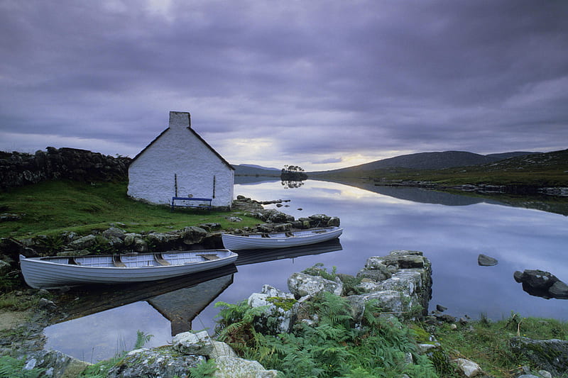 Connemara Ireland, boats, river, ireland, connemara, HD wallpaper