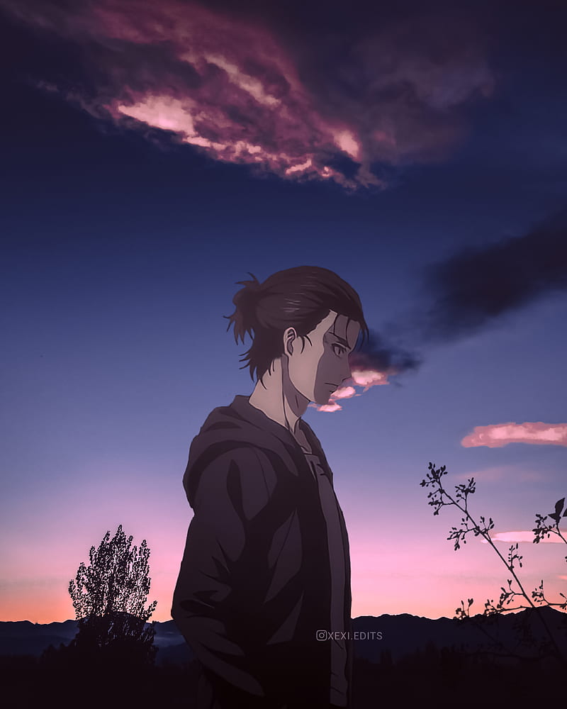 Eren Yeager, sky, animelover, attack on titan, aot, edits, sunset, android , anime, HD phone wallpaper