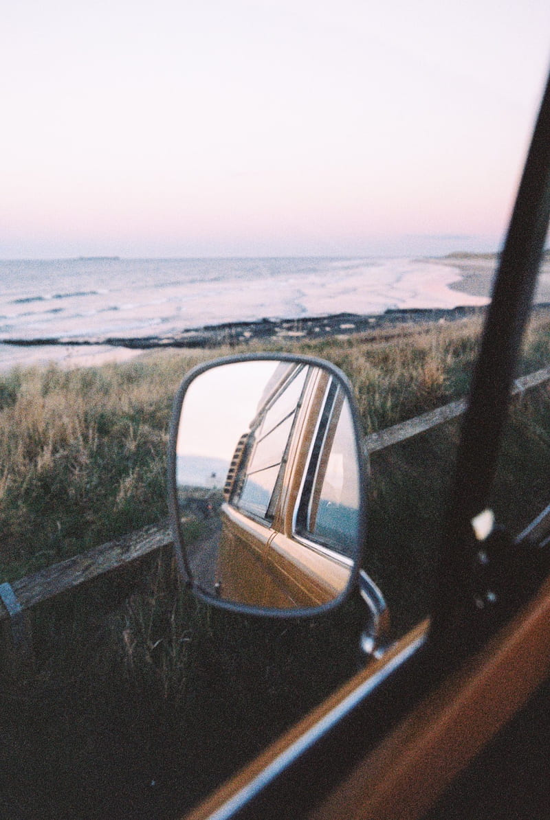 rearview mirror, beach, inside a car, sea, portrait display, HD phone wallpaper