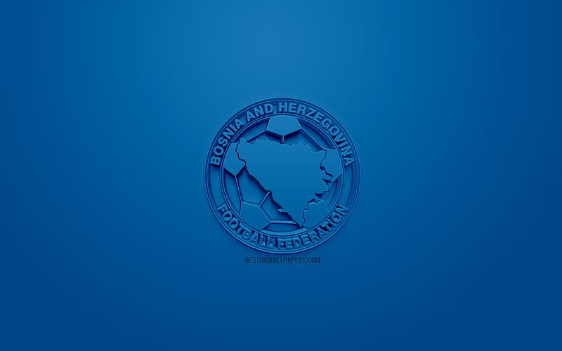 Bosnia and Herzegovina national football team, creative 3D logo, blue background, 3d emblem, Bosnia and Herzegovina, Europe, UEFA, 3d art, football, stylish 3d logo, HD wallpaper