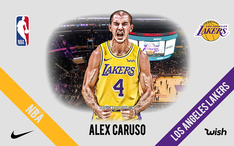 Alex Caruso, Los Angeles Lakers, American Basketball Player, NBA, portrait, USA, basketball, Staples Center, Los Angeles Lakers logo, HD wallpaper