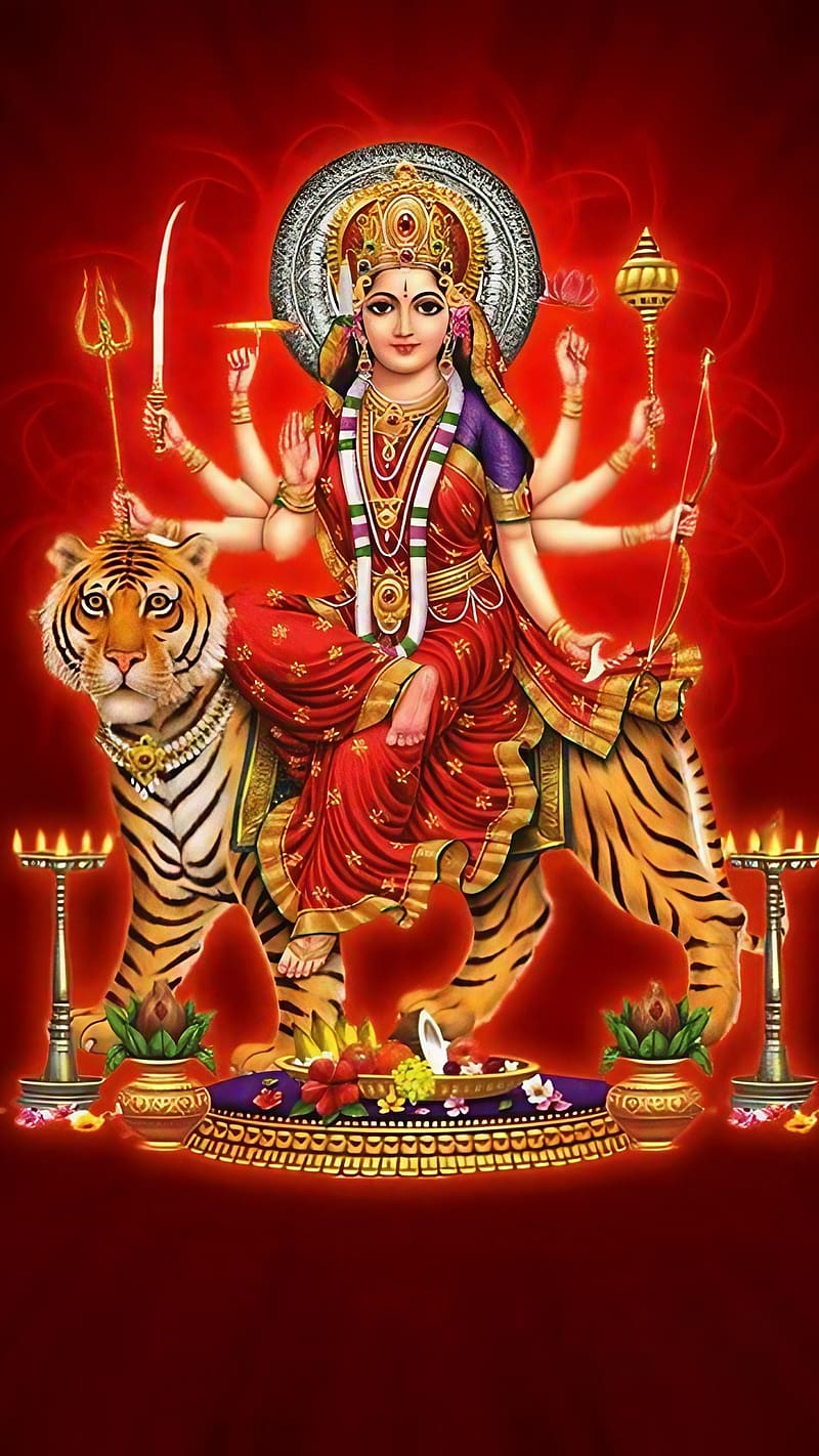 Navratri Ke, Devi Maa Sitting On Tiger, durga maa, goddess, HD phone wallpaper