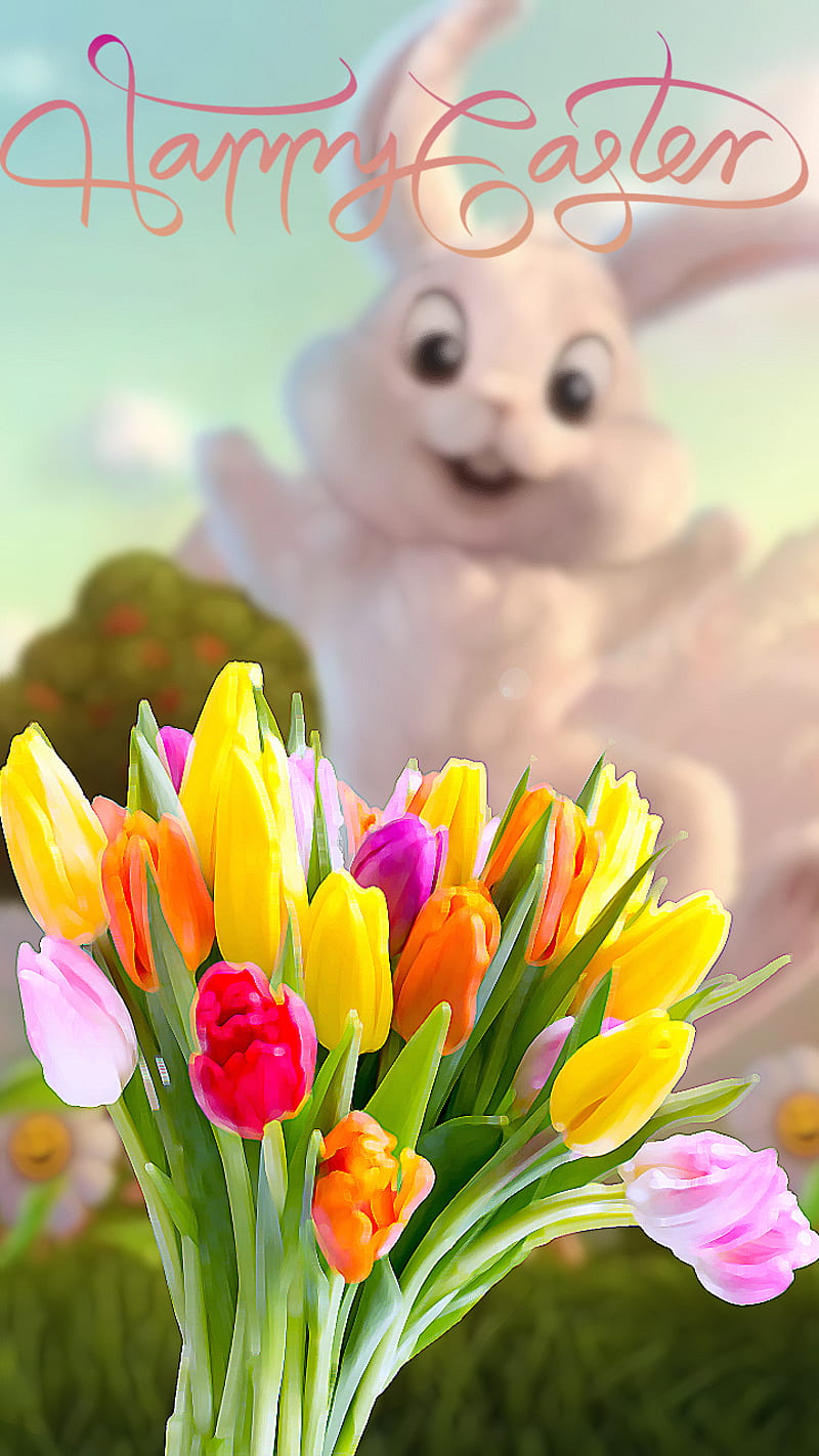Happy Easter, bunny, cute, easter, flower, spring, xando, HD phone wallpaper