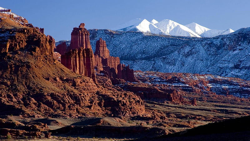 la sel mountains near moab utah, rocks, desert, winter, mountains, HD wallpaper