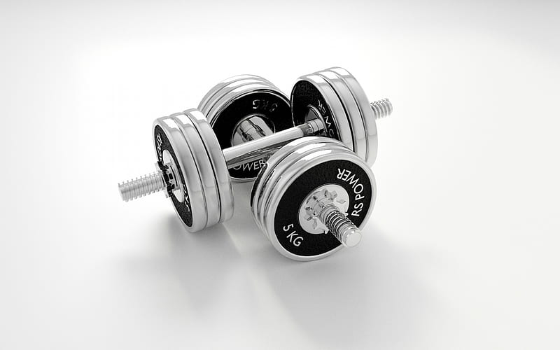 3d metal dumbbells, sports equipment, fitness, bodybuilding, dumbbells, HD wallpaper
