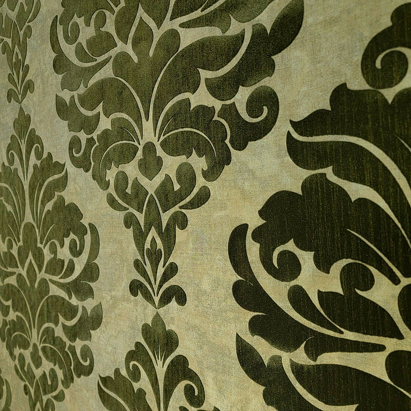 Portofino brown bronze gold Flocked Victorian velvet damask Wal – wallcoveringsmart, Green Velvet, HD phone wallpaper
