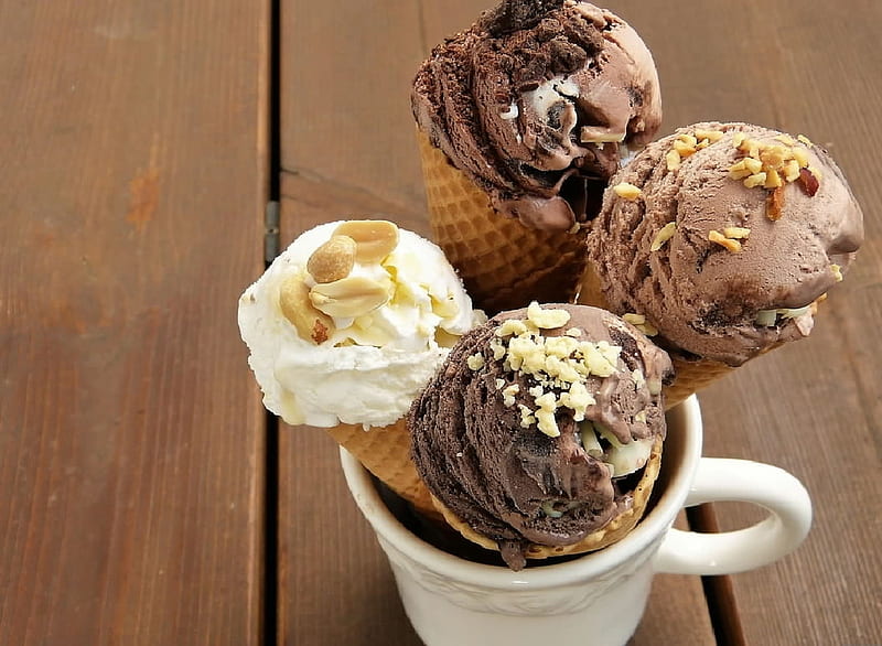 Ice cream, Chocolate, gastronomy, cones, HD wallpaper