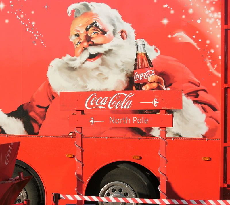 Santa Coco Cola, christmas, coco cola, lorry, truck, xmas, HD wallpaper