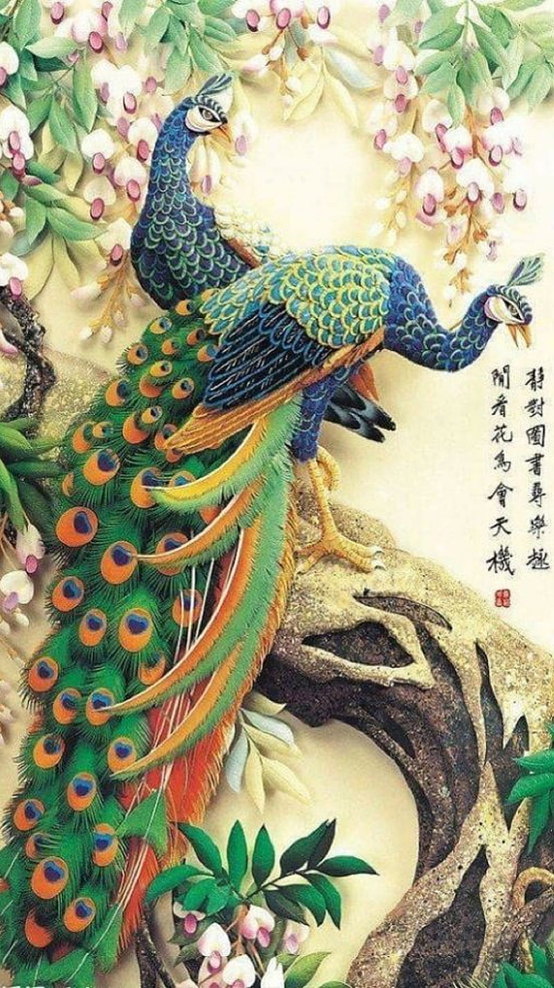 Peacock, bird, painting, HD phone wallpaper