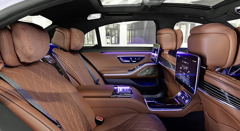 2021 Mercedes-Benz S-Class (Color: Leather Siena Brown) - Interior, Rear Seats , car, HD wallpaper