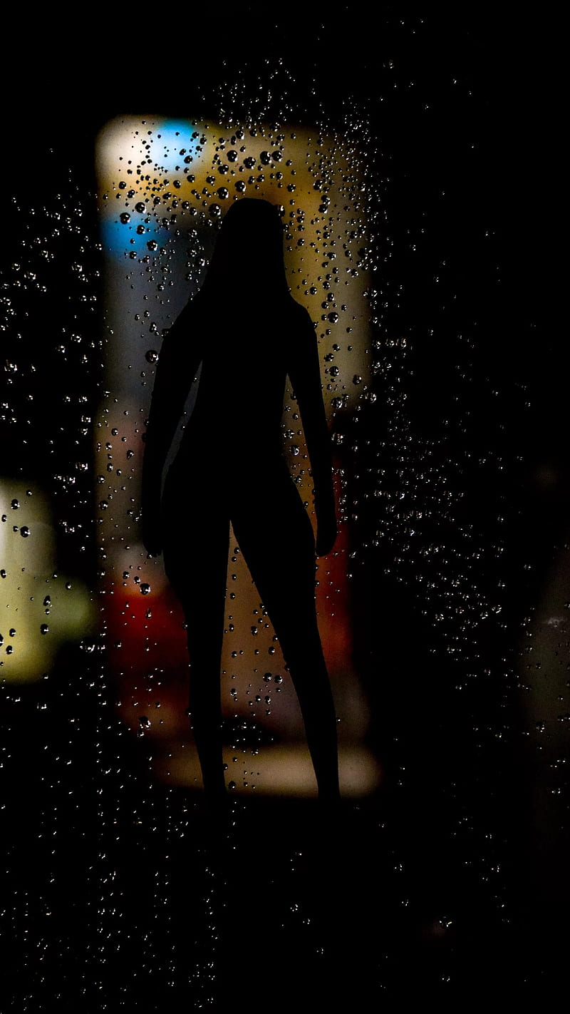 rain, dark, female, girl, silhouette, HD phone wallpaper