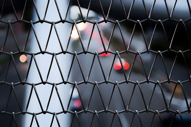 mesh, metallic, blur, bokeh, fence, HD wallpaper