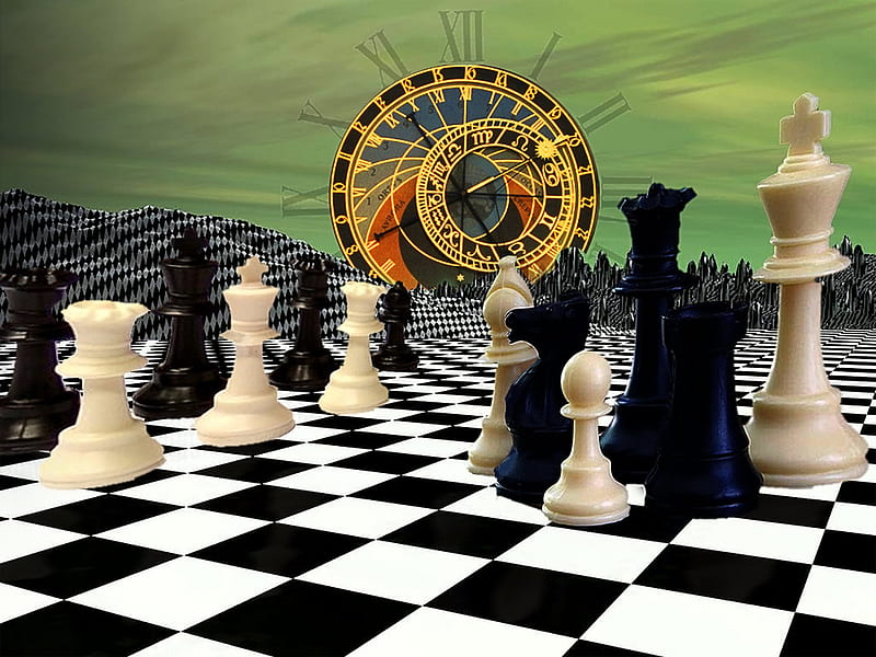 Chess, colorful, game, black, clock, abstract, fantasy, r, pieces, popular, white, HD wallpaper