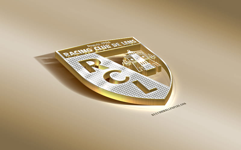 RC Lens, French football club, golden silver logo, Lens, France, Ligue 2, 3d golden emblem, creative 3d art, football, Racing club de Lens, HD wallpaper