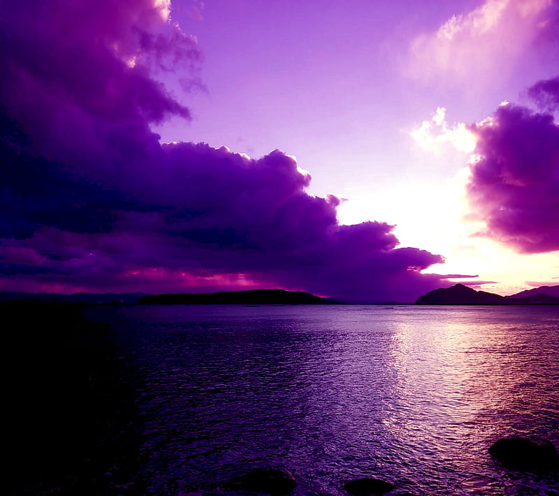 Purple, clouds, nature, river, sky, HD wallpaper | Peakpx