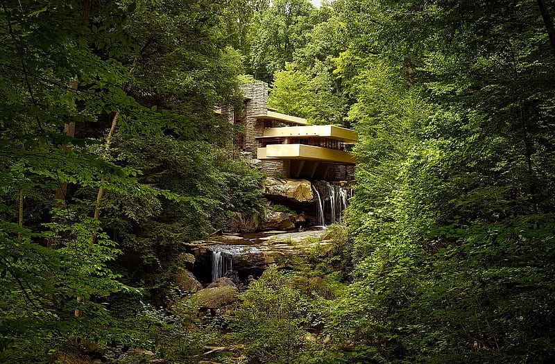 Fallingwater, Famous, USA, Forest, Architecture, Pennsylvania, HD wallpaper Fallingwater, Famous, USA, Forest, Architecture, Pennsylvania, HD wallpaper
