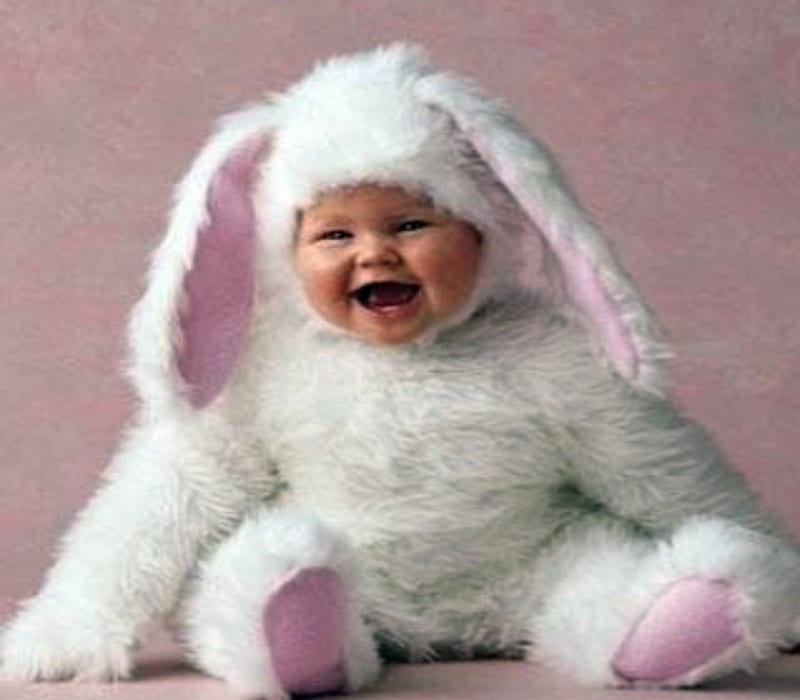 Little Bunny, Cute, Baby, Laughing, Bunny, White, Smile, HD wallpaper