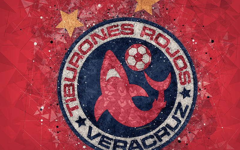 Veracruz FC, Tiburones Rojos de Veracruz geometric art, logo, Mexican football club, red abstract background, Primera Division, Veracruz, Mexico, football, Liga MX, HD wallpaper