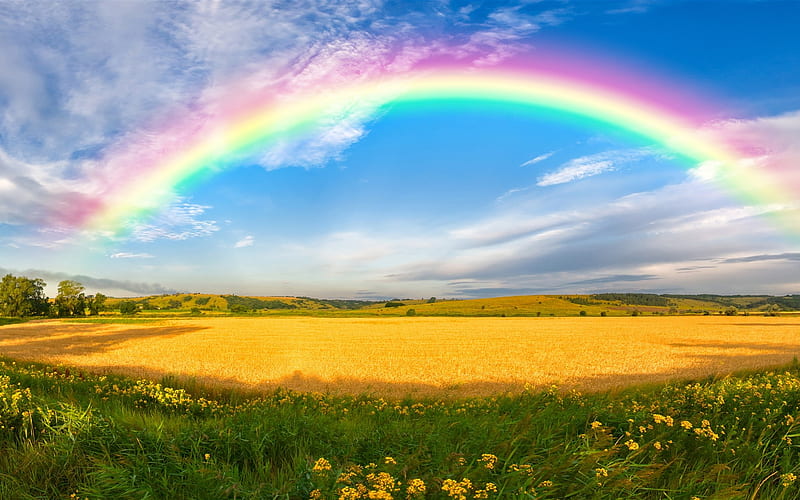 Rainbow, colors, nature, landscape, HD wallpaper