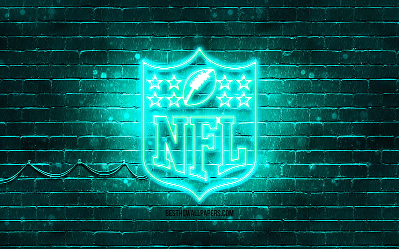NFL turquoise logo turquoise brickwall, National Football League, NFL logo, american football league, NFL neon logo, NFL, HD wallpaper