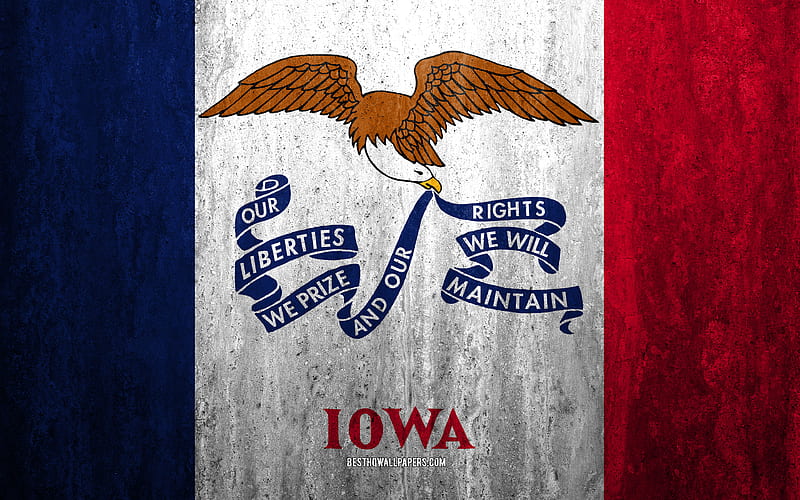 Flag of Iowa stone background, American state, grunge flag, Iowa flag, USA, grunge art, Iowa, flags of US states, HD wallpaper