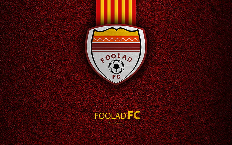 Foolad FC logo, leather texture, Iranian football club, emblem, red yellow lines, Persian Gulf Pro League, Ahwaz, Iran, football, HD wallpaper