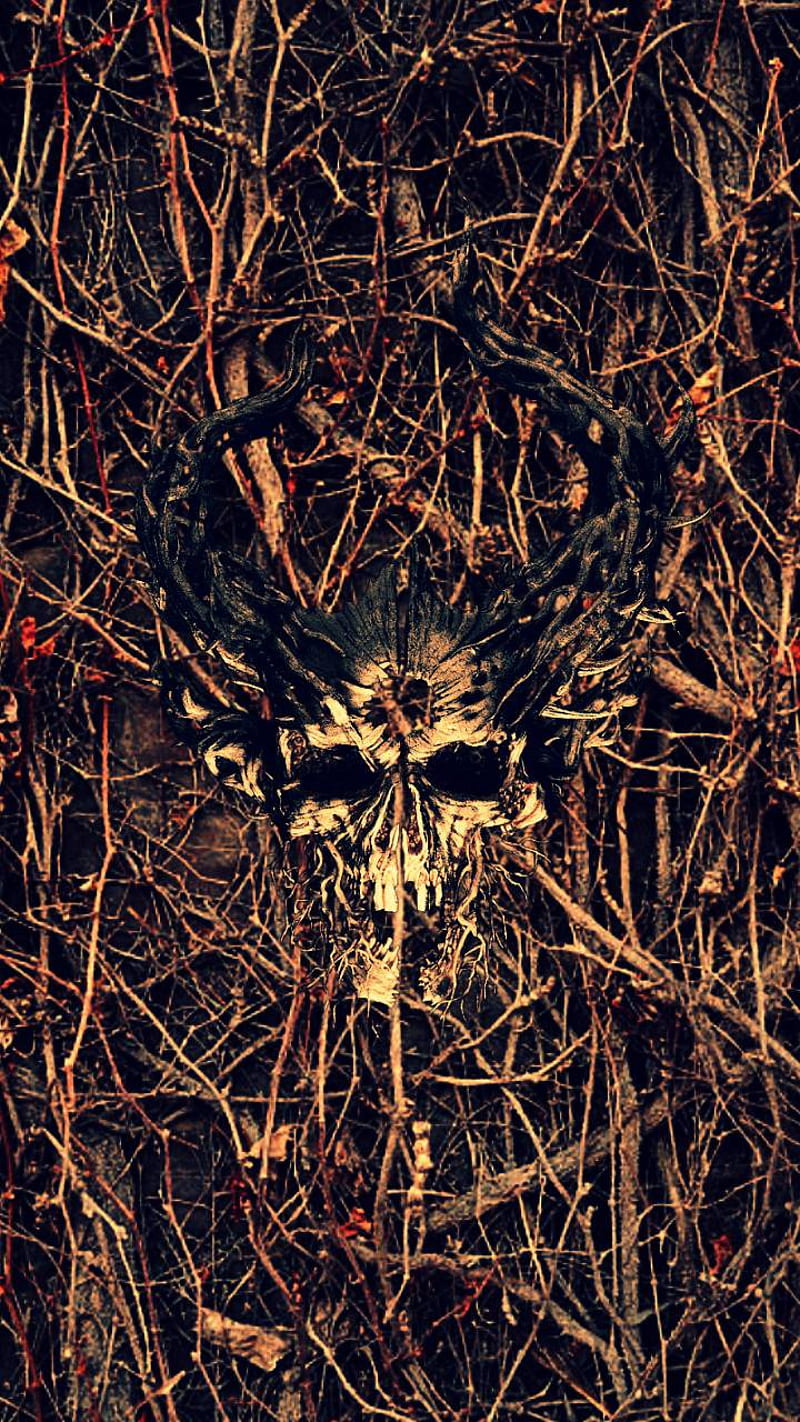 Demon Hunter 02 3, horn, thorn, demonhunter, guerra, ivy, vines, dead, dead vines, dead ivy, skull, HD phone wallpaper